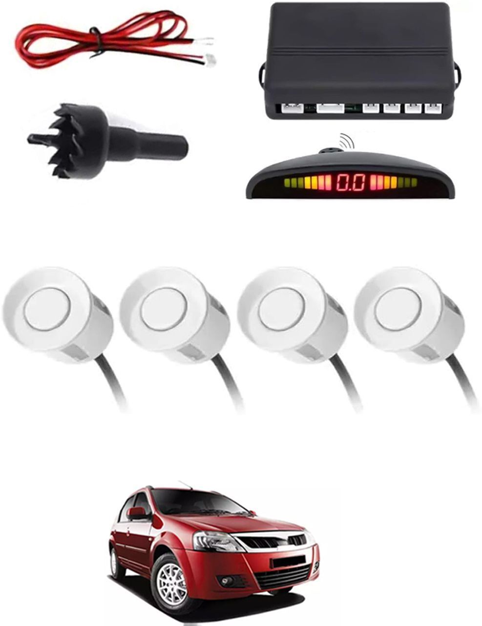 4White Parking Sensor With LED Display Increased Safety For Car-292 Safety of Passengers/Car One Alarm Kit-1673 Parking Sensor-image-28
