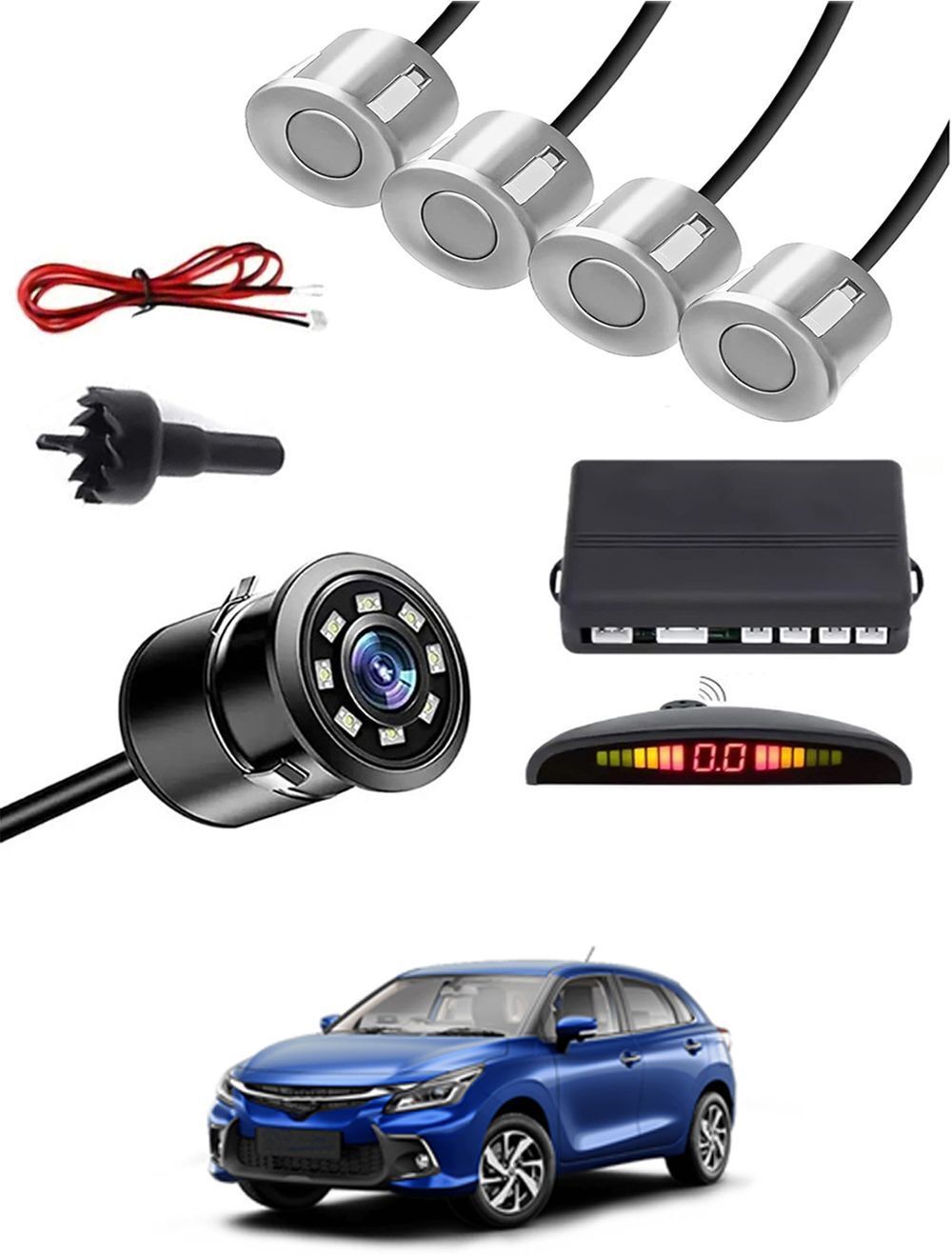 Car Parking Sensors - Set of 4 with Reverse Parking Camera (Silver)-116 Safety of Passengers/Car One Alarm Kit-2183 Parking Sensor-image-6