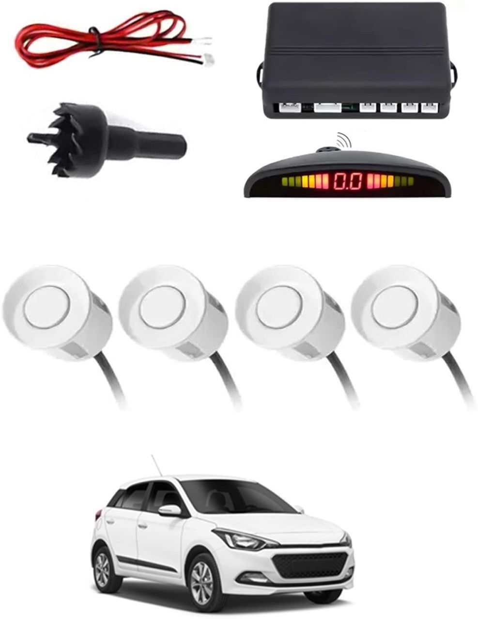 4White Parking Sensor With LED Display Increased Safety For Car-89 Safety of Passengers/Car One Alarm Kit-1655 Parking Sensor-image-2