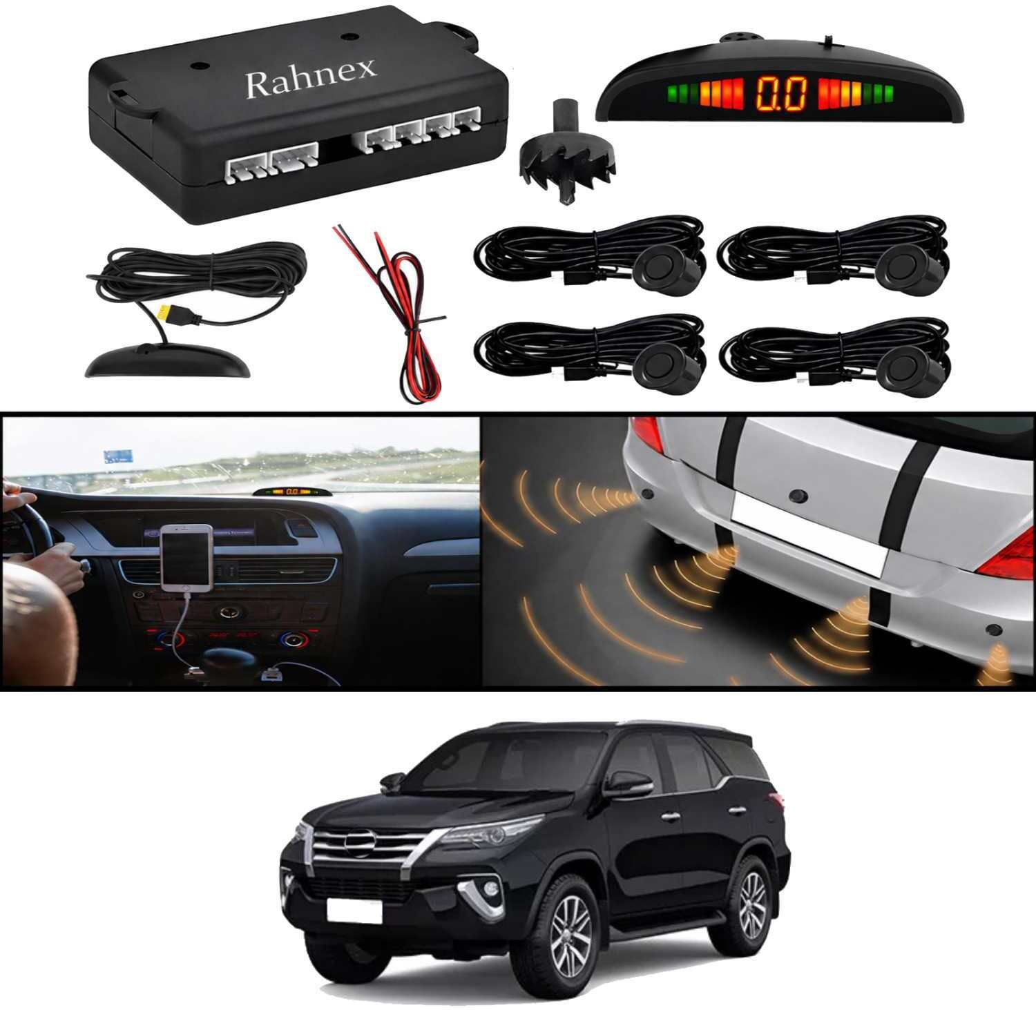 rahnex Reverse Car Safety System With LED Display Sensor Kit-129 Car Reverse Parking Sensor Black 4 Ultrasonic Sensors for Fortuner 2018 Parking Sensor-picture-34
