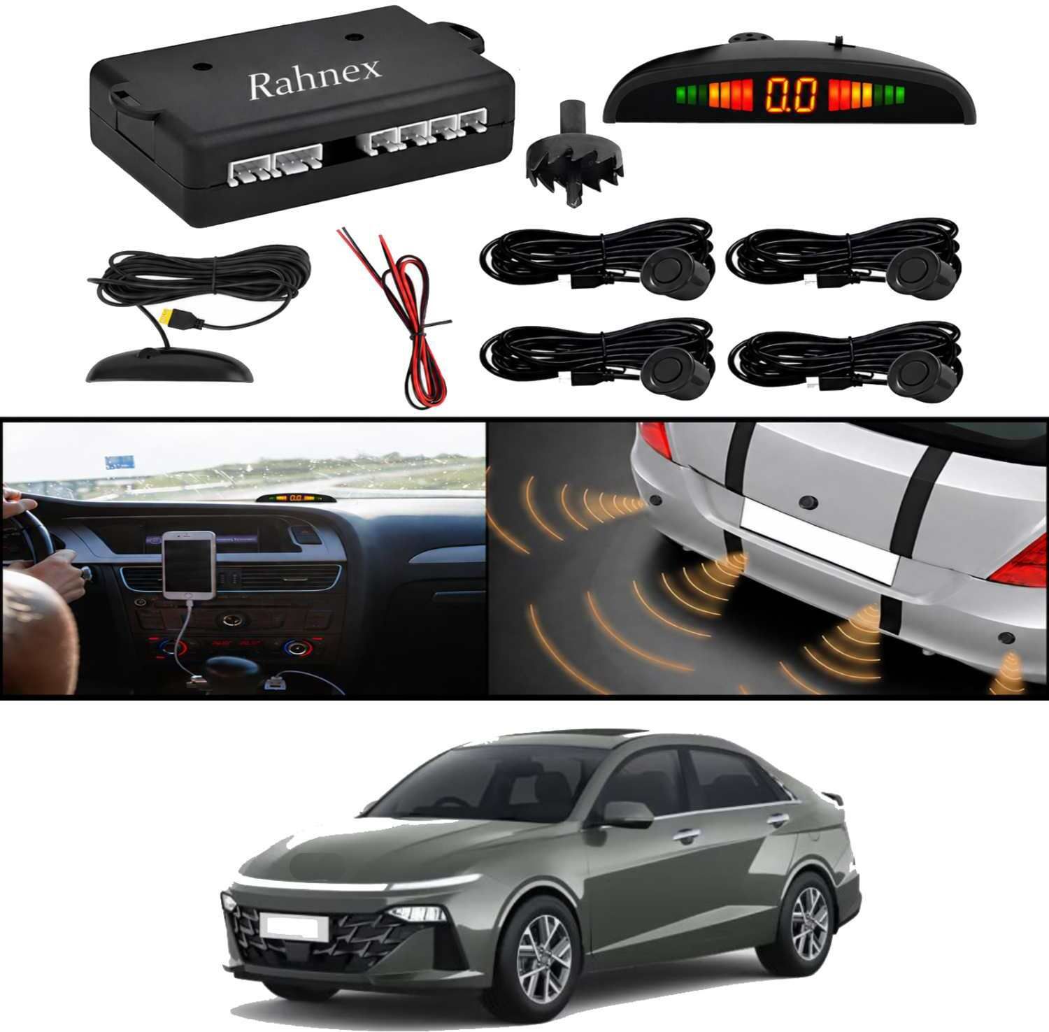 rahnex Reverse Car Safety System With LED Display Sensor Kit-290 Car Reverse Parking Sensor Black 4 Ultrasonic Sensors for Verna 2015 Parking Sensor-picture-47