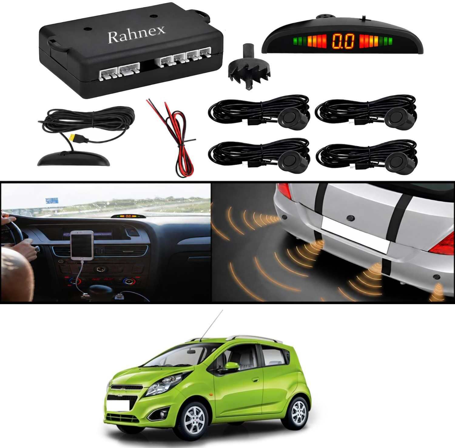 rahnex Reverse Car Safety System With LED Display Sensor Kit-34 Car Reverse Parking Sensor Black 4 Ultrasonic Sensors for Beat 2015 Parking Sensor-picture-37
