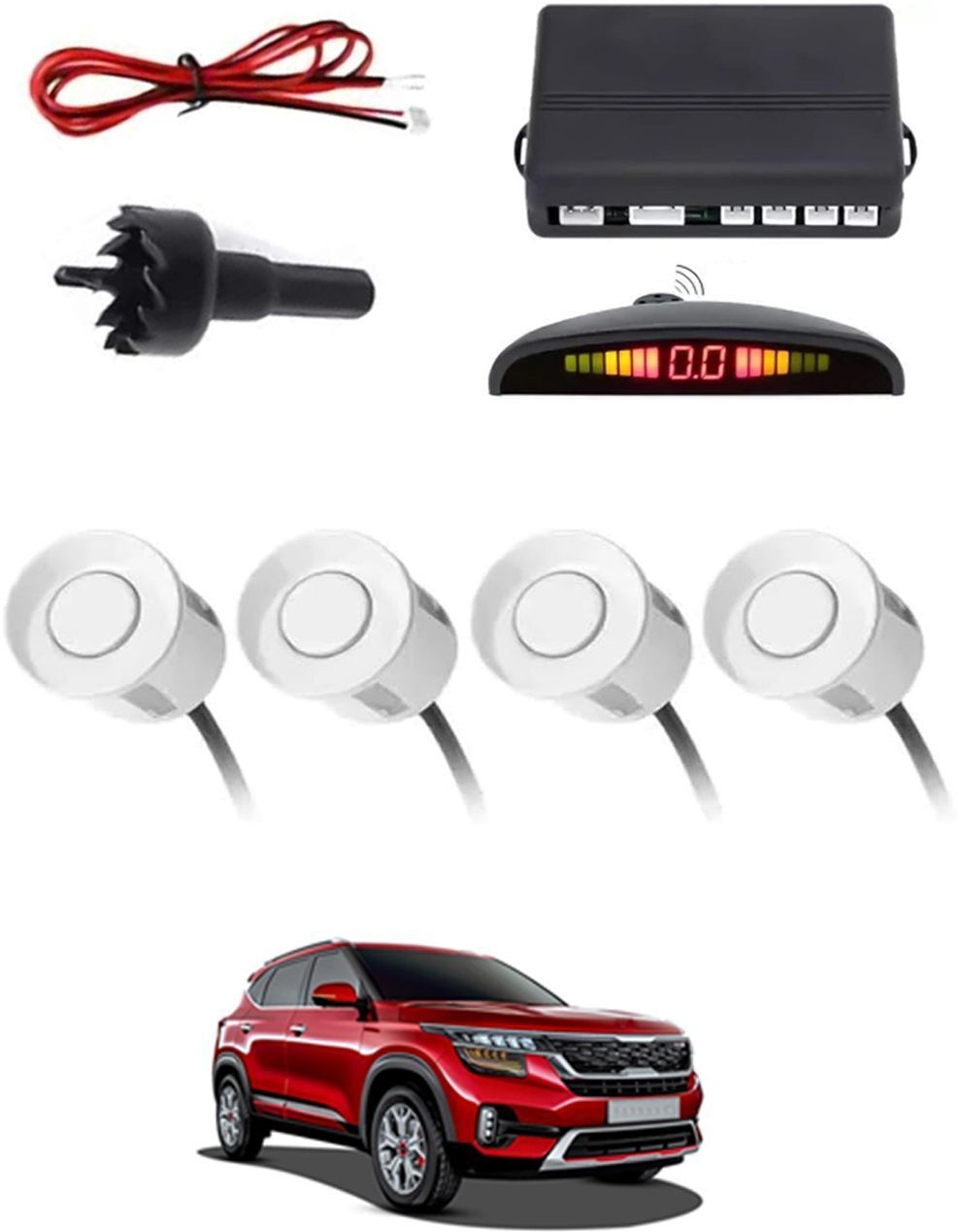 4White Parking Sensor With LED Display Increased Safety For Car-246 Safety of Passengers/Car One Alarm Kit-1586 Parking Sensor-image-19