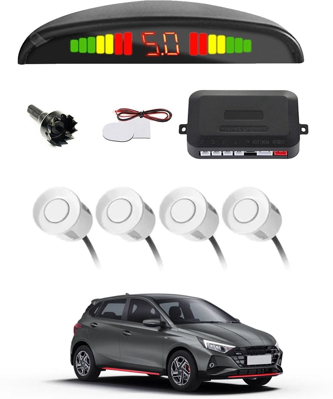 Universal 4 White Reverse Parking Sensor With LED Display For Cars-143 Safety of Passengers/Car One Alarm Kit-1393 Parking Sensor-image-4