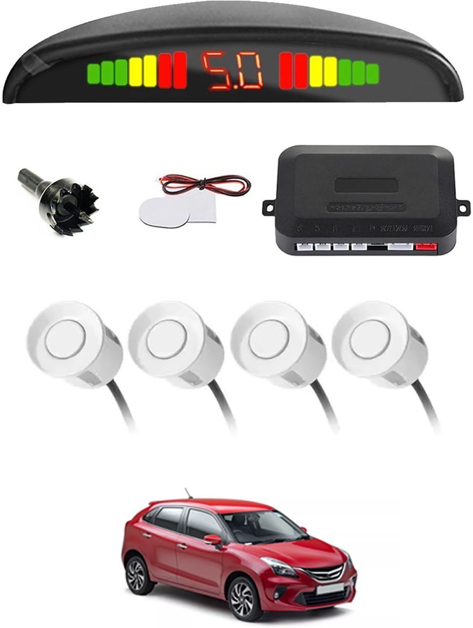 Universal 4 White Reverse Parking Sensor With LED Display For Cars-115 Safety of Passengers/Car One Alarm Kit-1503 Parking Sensor-image-48