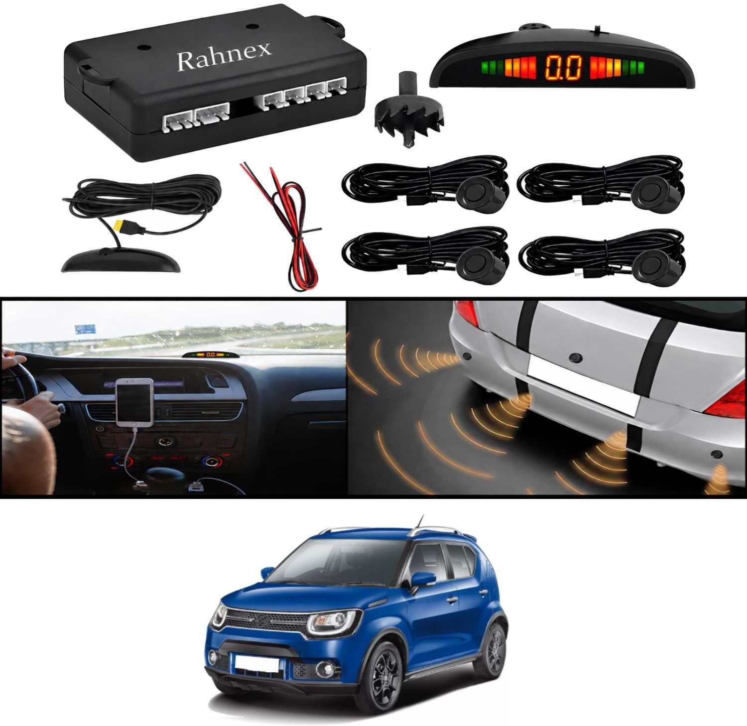rahnex Reverse Car Safety System With LED Display Sensor Kit-155 Car Reverse Parking Sensor Black 4 Ultrasonic Sensors for Ignis 2017 Parking Sensor-picture-34