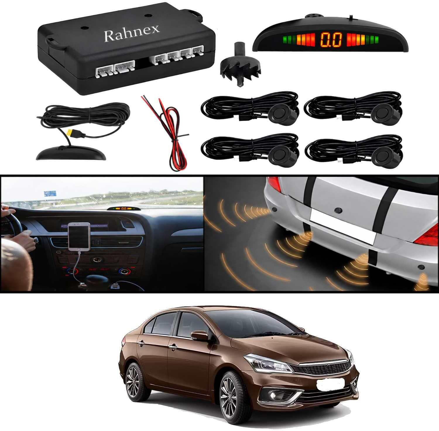 rahnex Reverse Car Safety System With LED Display Sensor Kit-71 Car Reverse Parking Sensor Black 4 Ultrasonic Sensors for Ciaz 2018 Parking Sensor-picture-19