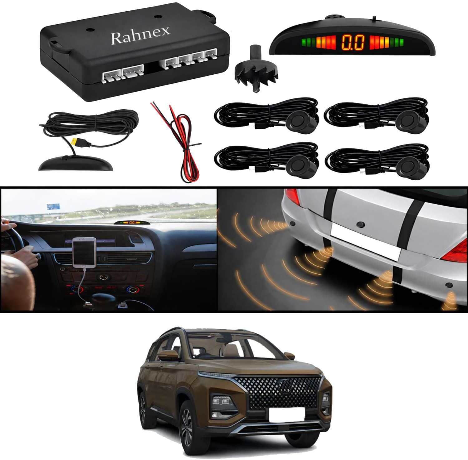 rahnex Reverse Car Safety System With LED Display Sensor Kit-151 Car Reverse Parking Sensor Black 4 Ultrasonic Sensors for Hector 2023 Parking Sensor-picture-28