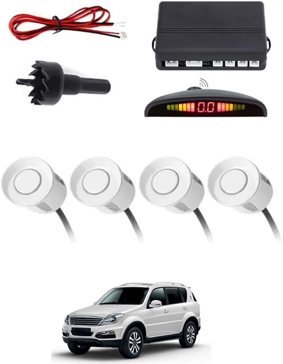 4White Parking Sensor With LED Display Increased Safety For Car-217 Safety of Passengers/Car One Alarm Kit-1594 Parking Sensor-image-17