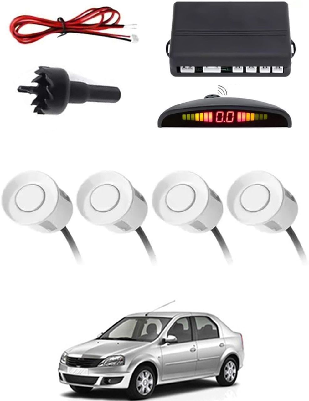 4White Parking Sensor With LED Display Increased Safety For Car-179 Safety of Passengers/Car One Alarm Kit-1584 Parking Sensor-image-38
