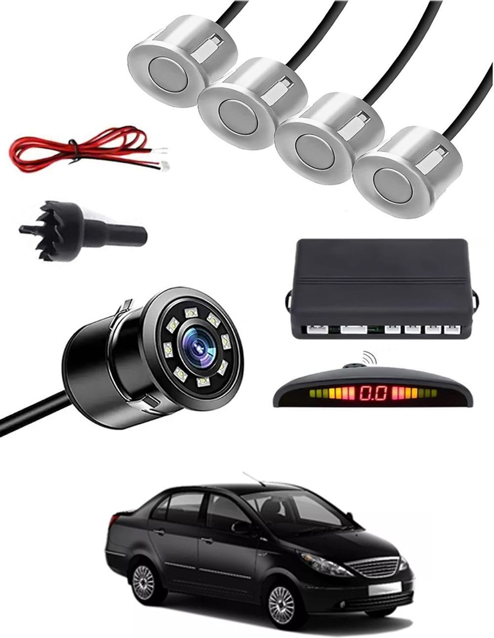 car parking sensors - set of 4 with reverse parking camera (silver)-181 safety of passengers/car one alarm kit-2199 parking sensor