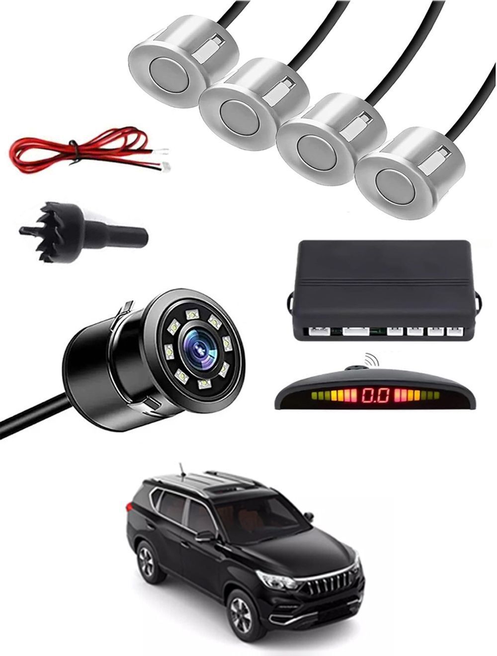 Car Parking Sensors - Set of 4 with Reverse Parking Camera (Silver)-17 Safety of Passengers/Car One Alarm Kit-2120 Parking Sensor-image-20