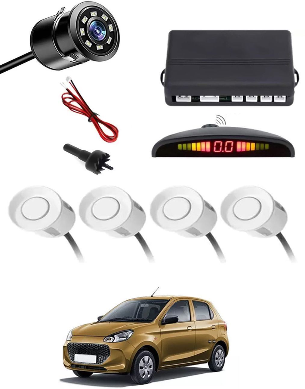 Car Parking Sensors - Set of 4 with Reverse Parking Camera (White)-14 Safety of Passengers/Car One Alarm Kit-2472 Parking Sensor-image-29