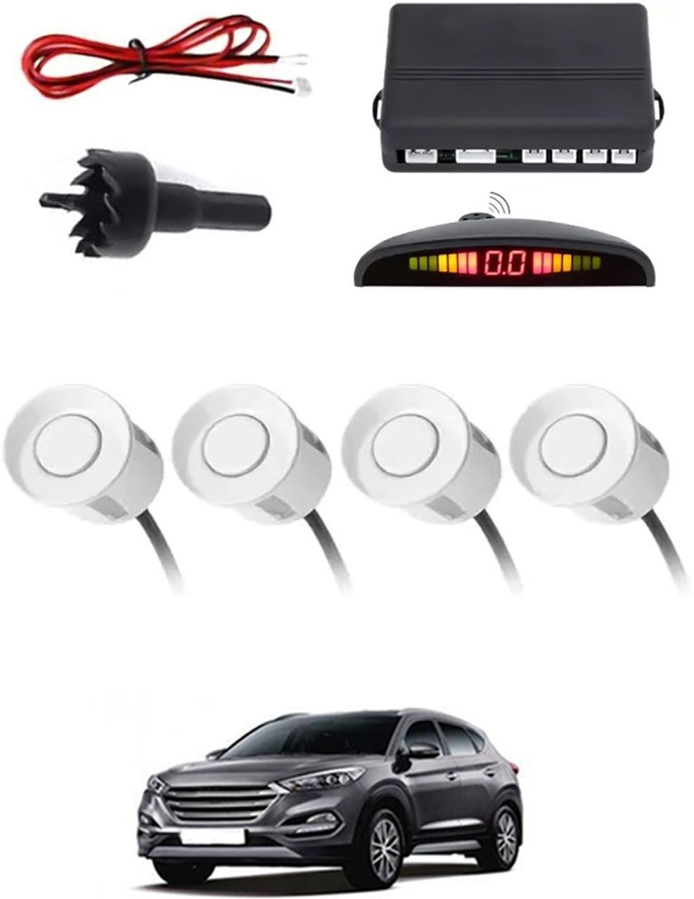 4White Parking Sensor With LED Display Increased Safety For Car-280 Safety of Passengers/Car One Alarm Kit-1646 Parking Sensor-image-37