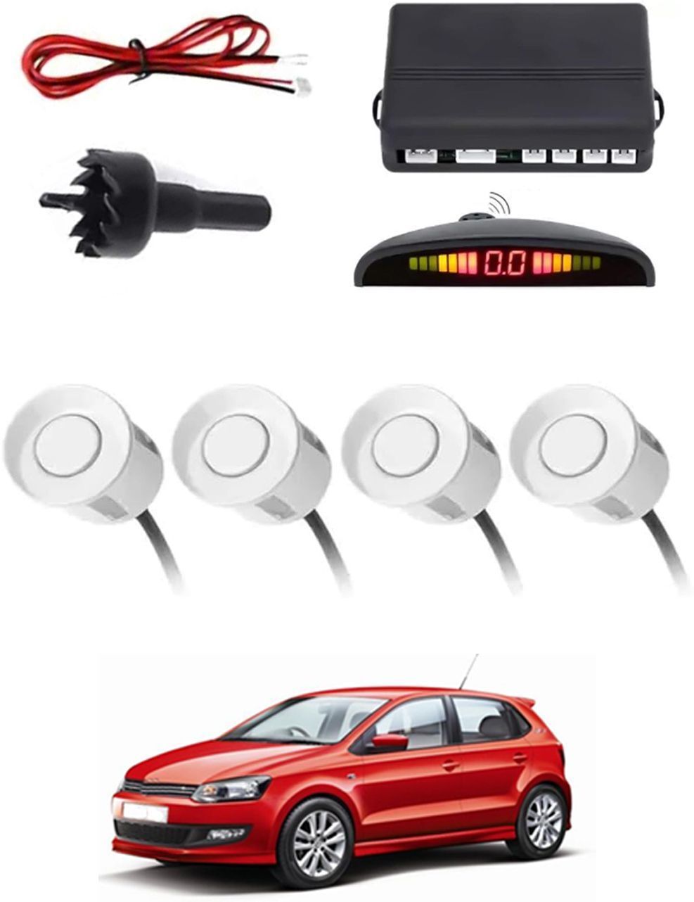 4White Parking Sensor With LED Display Increased Safety For Car-204 Safety of Passengers/Car One Alarm Kit-1582 Parking Sensor-image-22