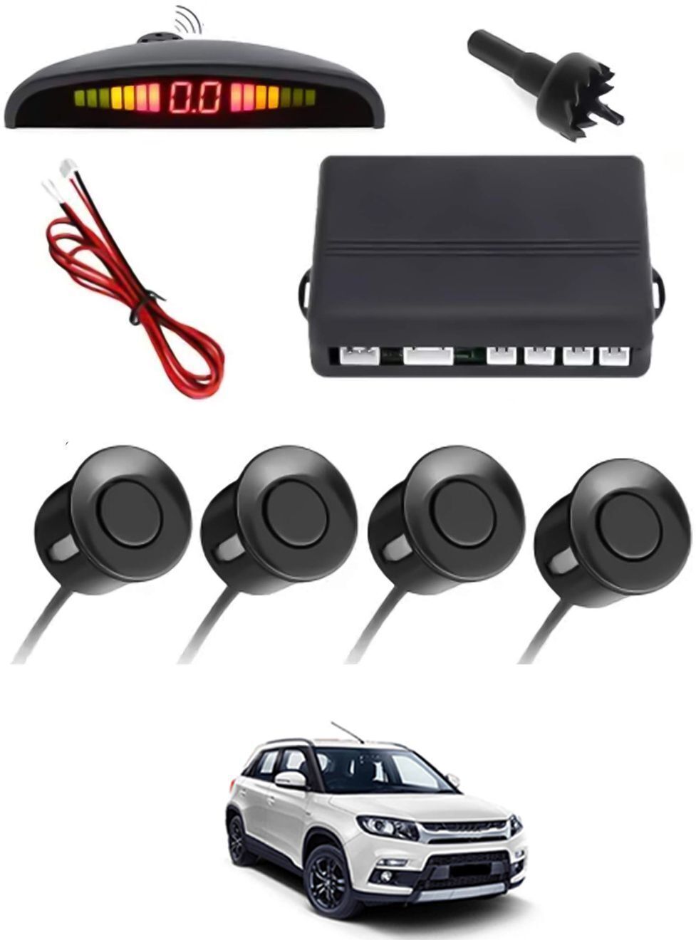 amsik Black Waterproof Parking Sesnor With Led Display For Vehicle-300 Universal Black 4pcs Reverse Parking Safety Sensor For Car-300 Parking Sensor-picture-10