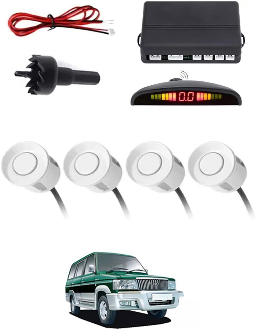 4White Parking Sensor With LED Display Increased Safety For Car-212 Safety of Passengers/Car One Alarm Kit-1678 Parking Sensor-image-23