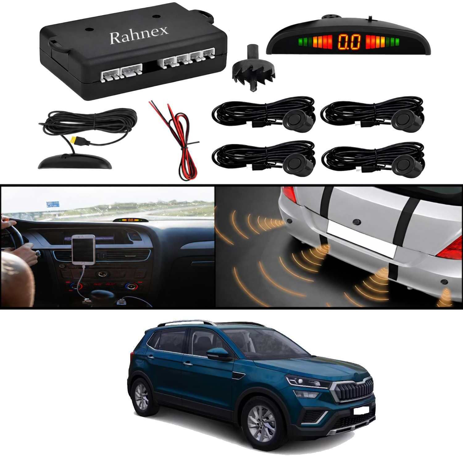rahnex Reverse Car Safety System With LED Display Sensor Kit-182 Car Reverse Parking Sensor Black 4 Ultrasonic Sensors for Kushaq 2021 Parking Sensor-picture-35