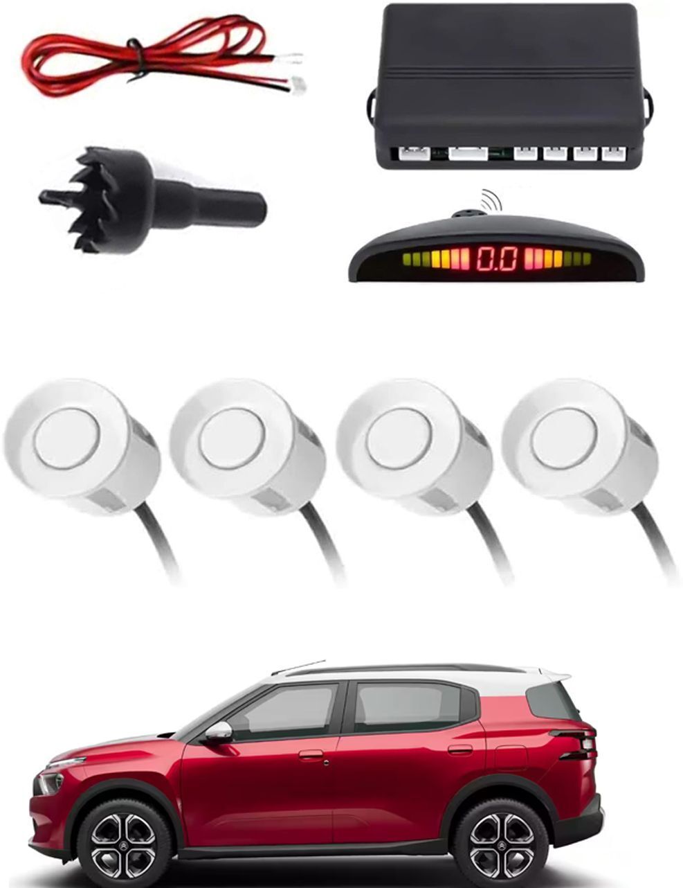 4White Parking Sensor With LED Display Increased Safety For Car-43 Safety of Passengers/Car One Alarm Kit-1770 Parking Sensor-image-25