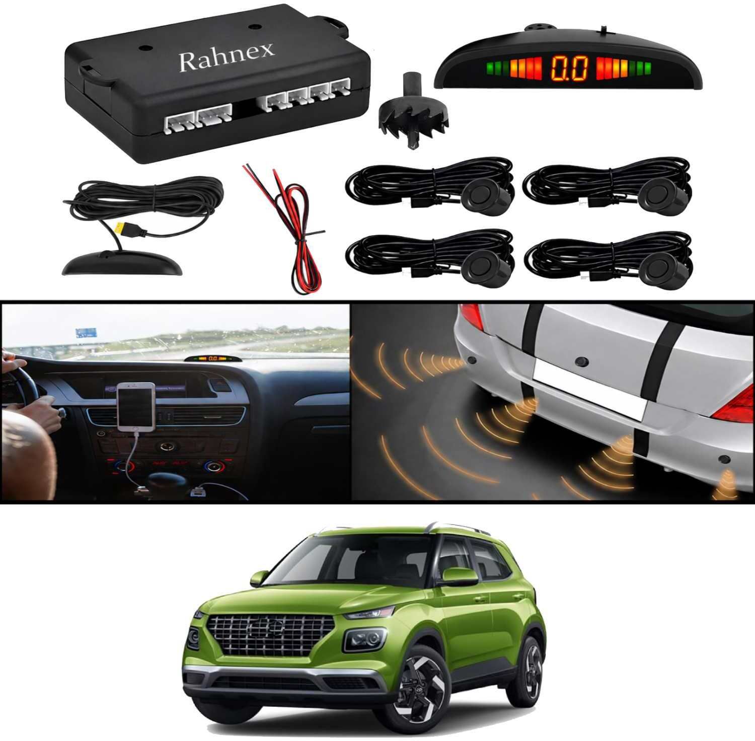 rahnex Reverse Car Safety System With LED Display Sensor Kit-282 Car Reverse Parking Sensor Black 4 Ultrasonic Sensors for Venue 2020 Parking Sensor-picture-23