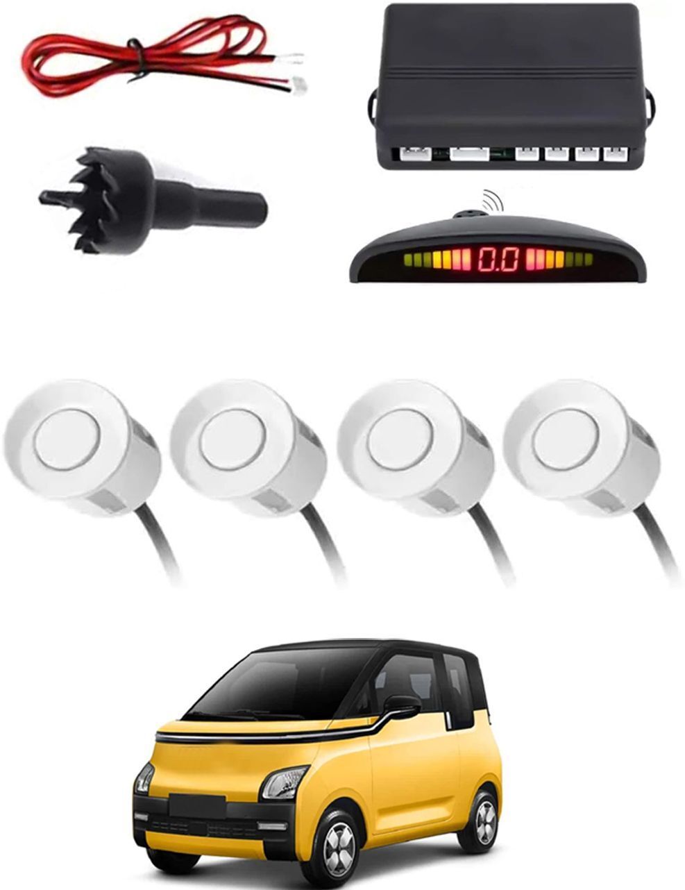 4White Parking Sensor With LED Display Increased Safety For Car-66 Safety of Passengers/Car One Alarm Kit-1634 Parking Sensor-image-25