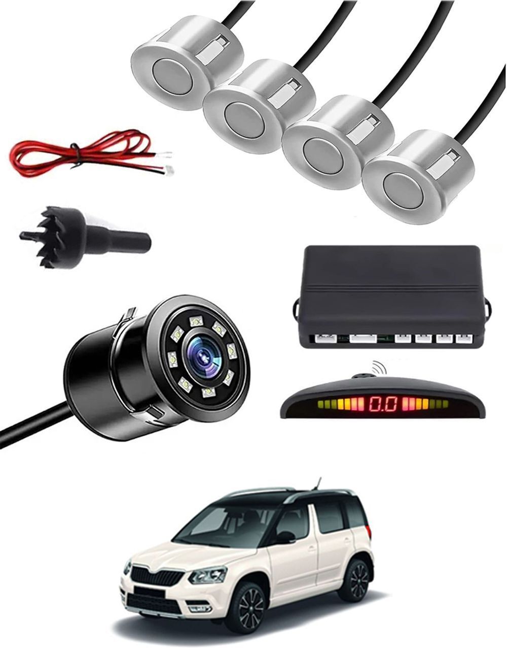 Car Parking Sensors - Set of 4 with Reverse Parking Camera (Silver)-327 Safety of Passengers/Car One Alarm Kit-2435 Parking Sensor-image-10