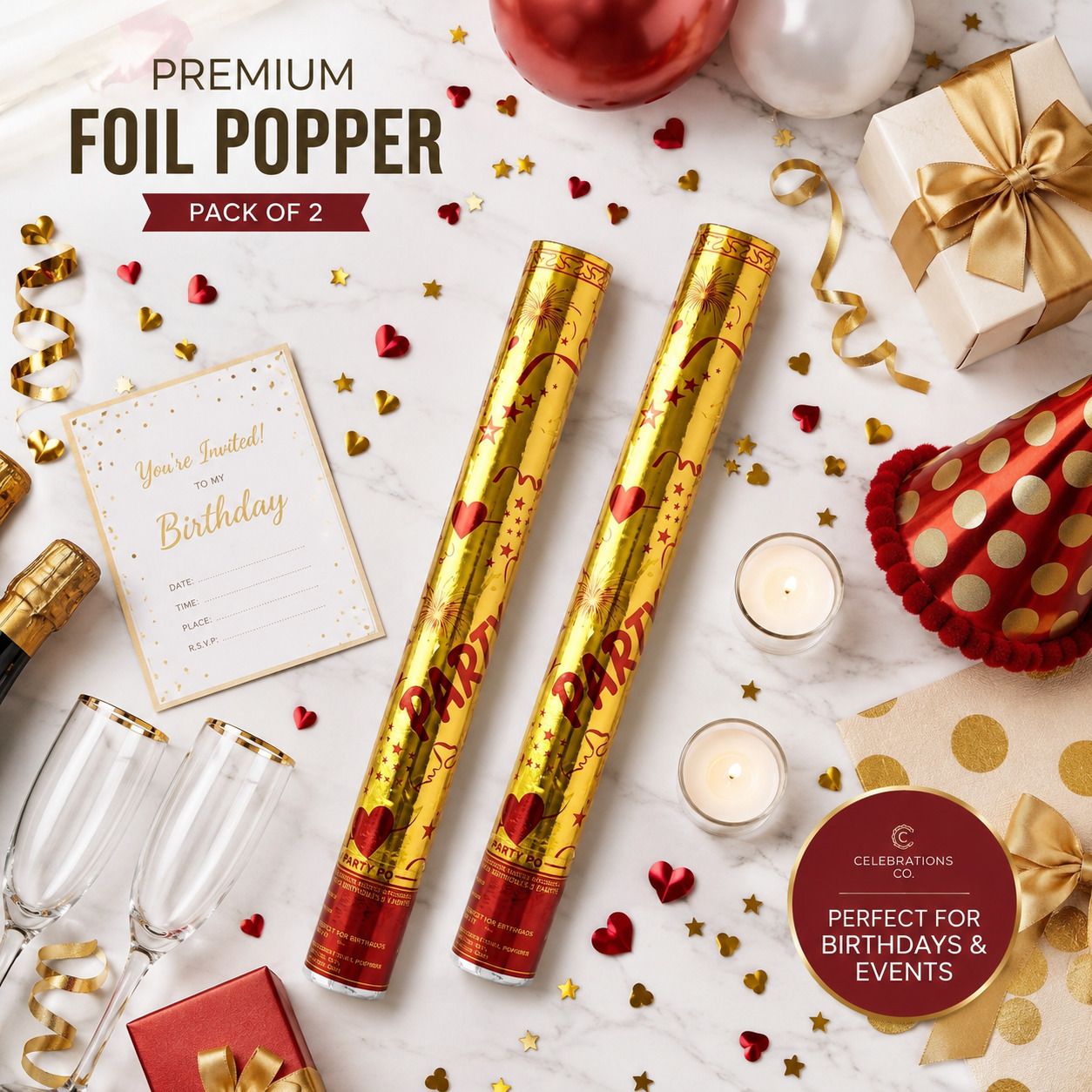 ornyxa Foil Party Popper Pack of 2 for Birthday, Wedding & Celebration Party Blowouts-picture-48