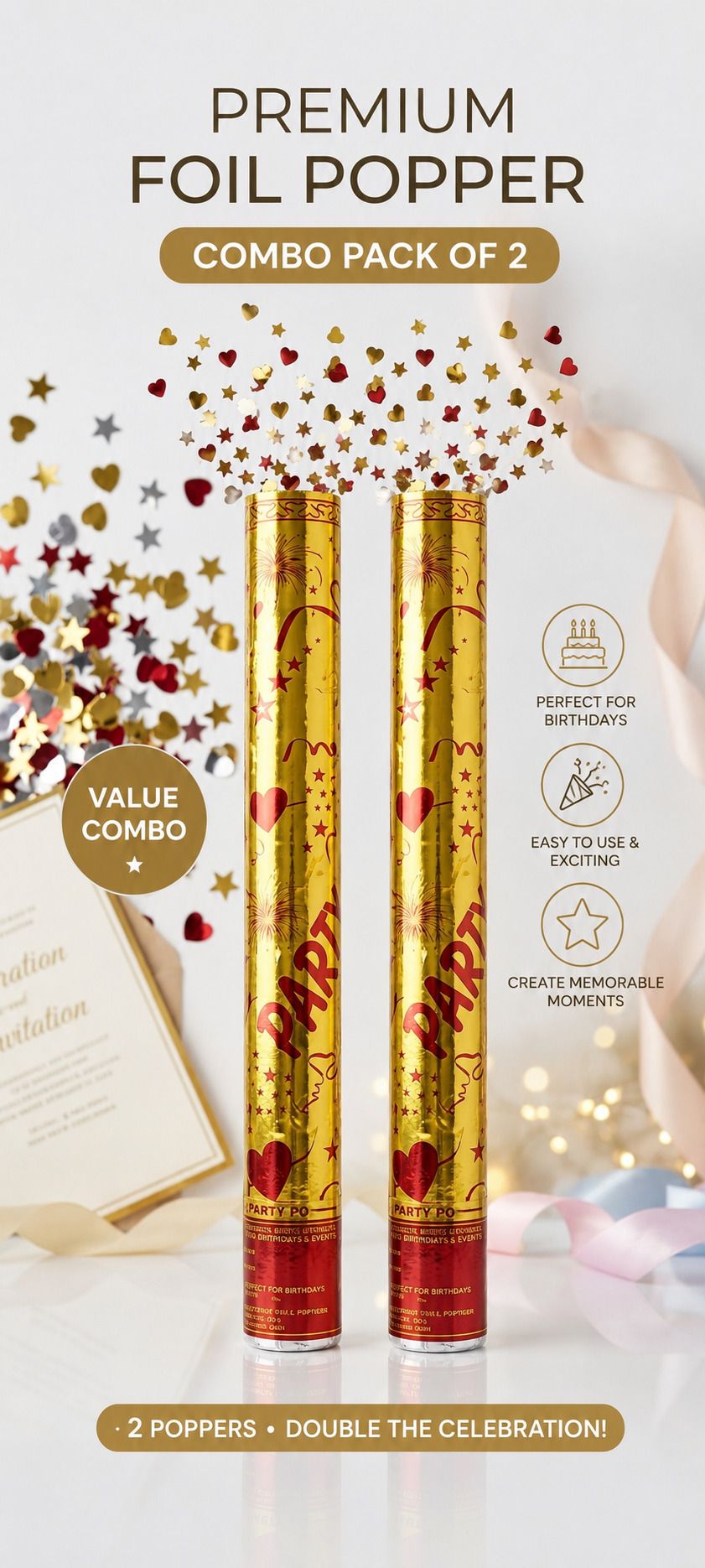 crazzz Party Popper Combo Pack of 2 – Foil Confetti for Birthday & Events Party Blowouts-picture-26