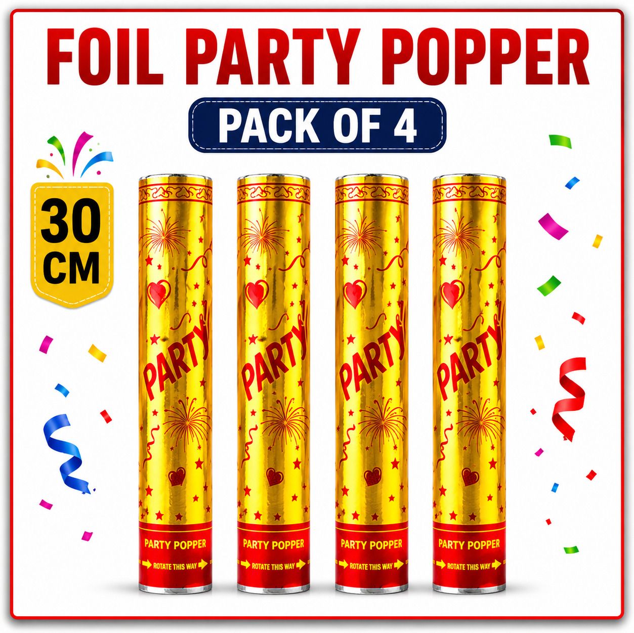 crazzz Foil Party Popper 30 CM Party Confetti Cannon (Pack of 4) Party Blowouts-picture-10