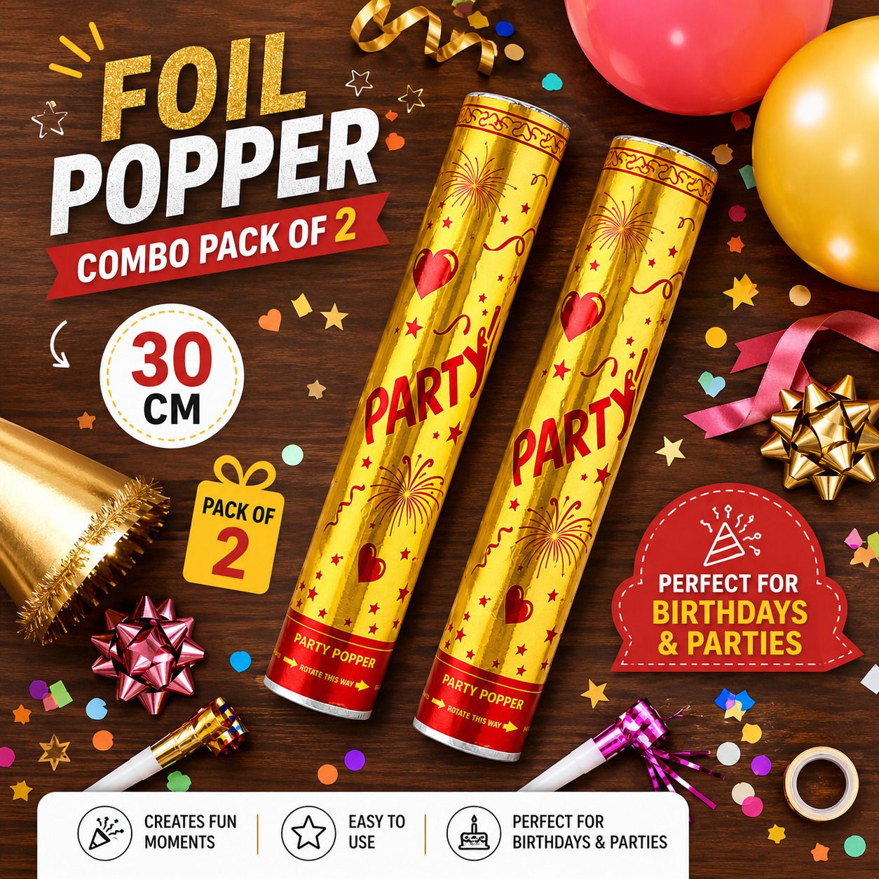 crazzz Foil Party Popper Combo Pack of 2 (30 cm) Party Blowouts-picture-40