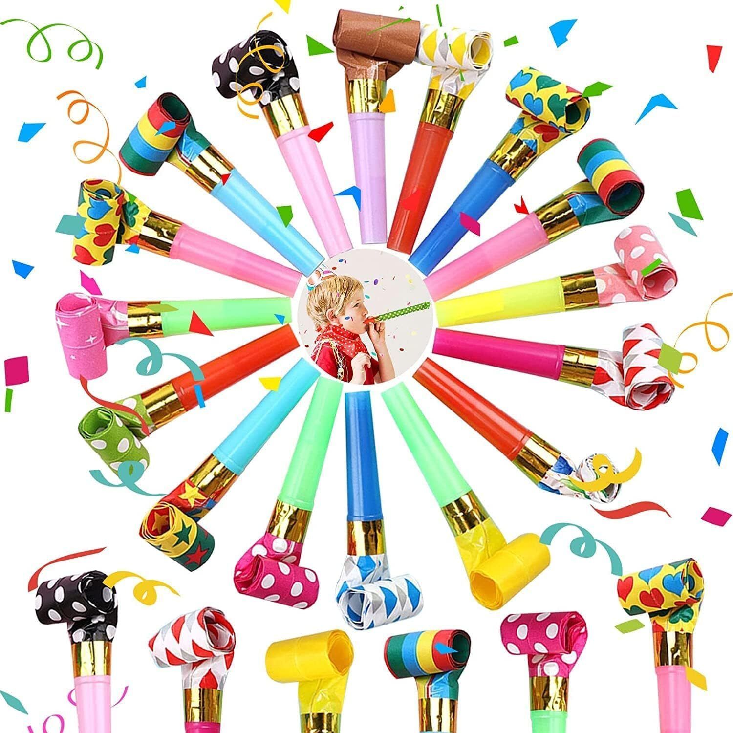flick in 75 PCS Polka Dot Blowouts Colorful Party Noisemakers Whistle Horn Party Blowouts-picture-21