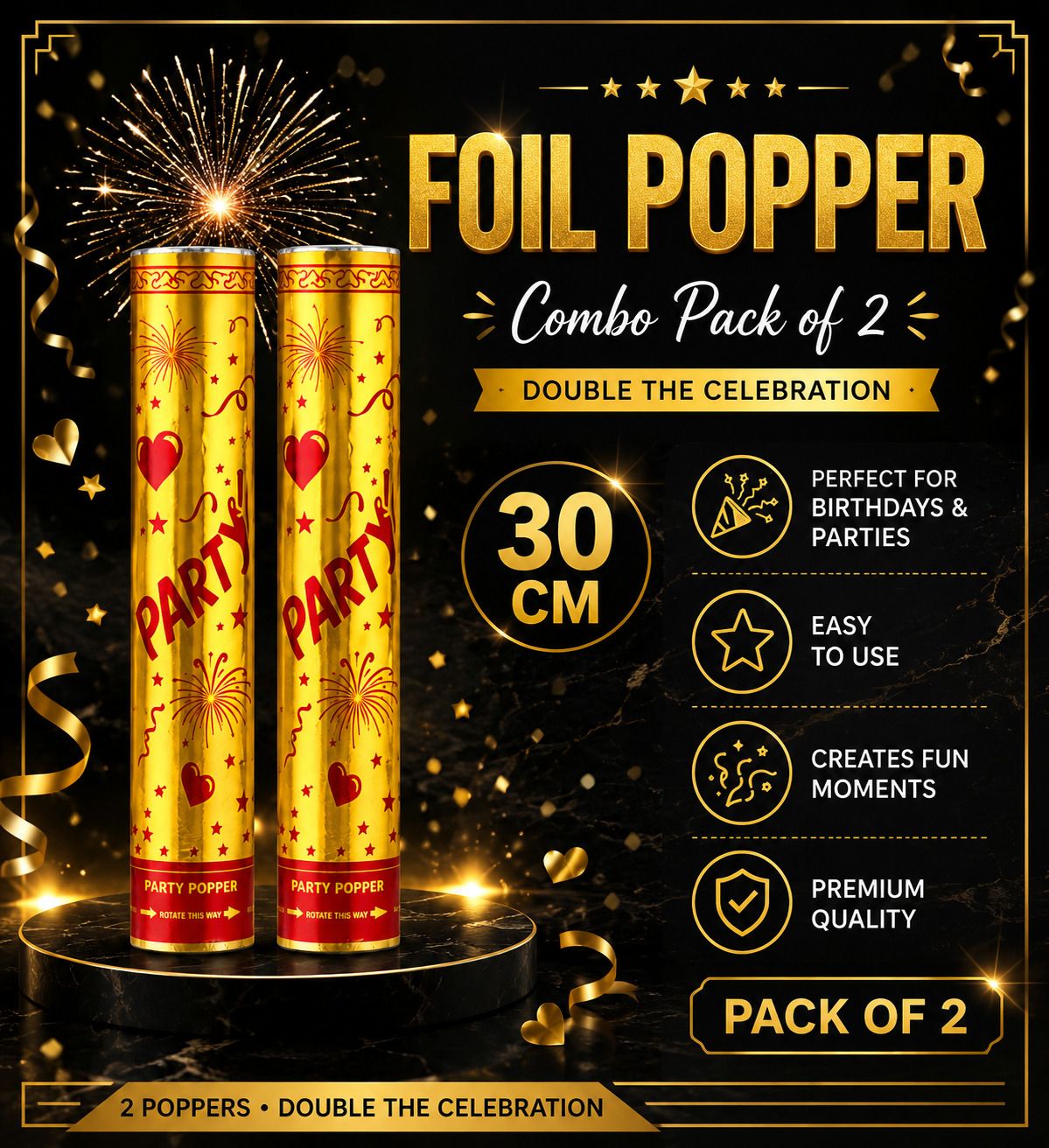 crazzz Foil Confetti Party Popper 30 cm Pack of 2 for Birthday & Celebration Party Blowouts-picture-43