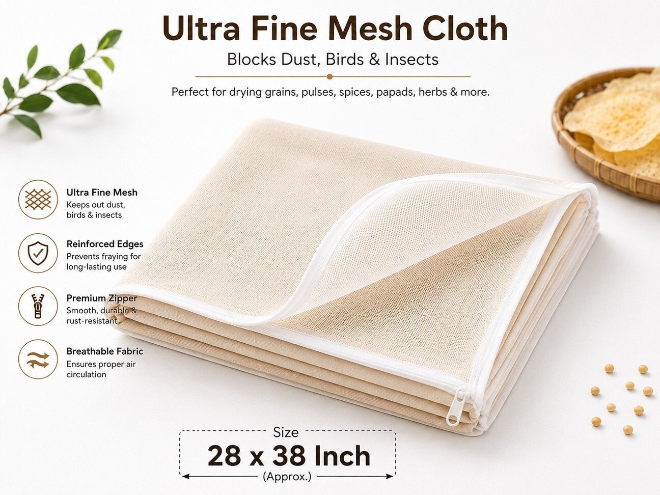 narv Heavy Duty Cotton Mesh Food Drying Cloth 28x38 Inch Reusable Mesh Cover 28 inch Lid, Pack of 1-picture-42