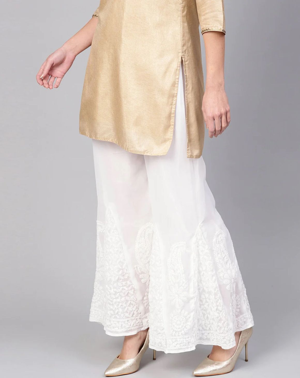 afia lucknowi chikankari Women Relaxed White Georgette Trousers-picture-12