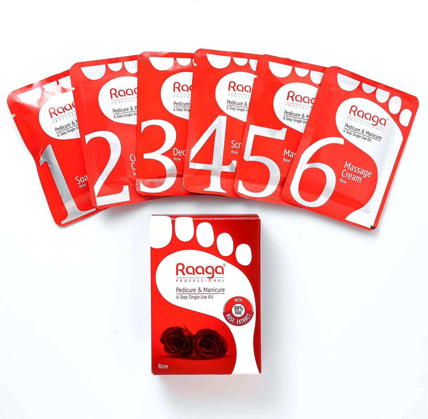 Manicure & Pedicure | Rose | 6 Step Single Use Kit | 6 Sachets, 63 g