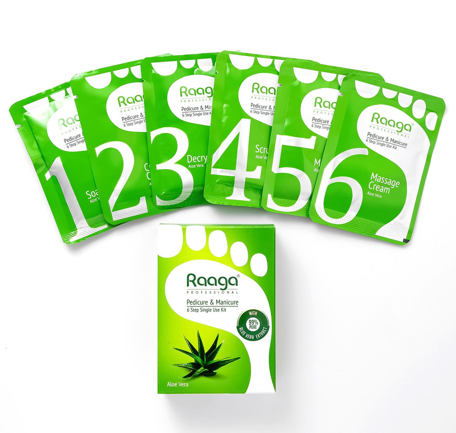Manicure & Pedicure | Aloe Vera | 6 Step Single Use Kit | 6 Sachets, 63 g