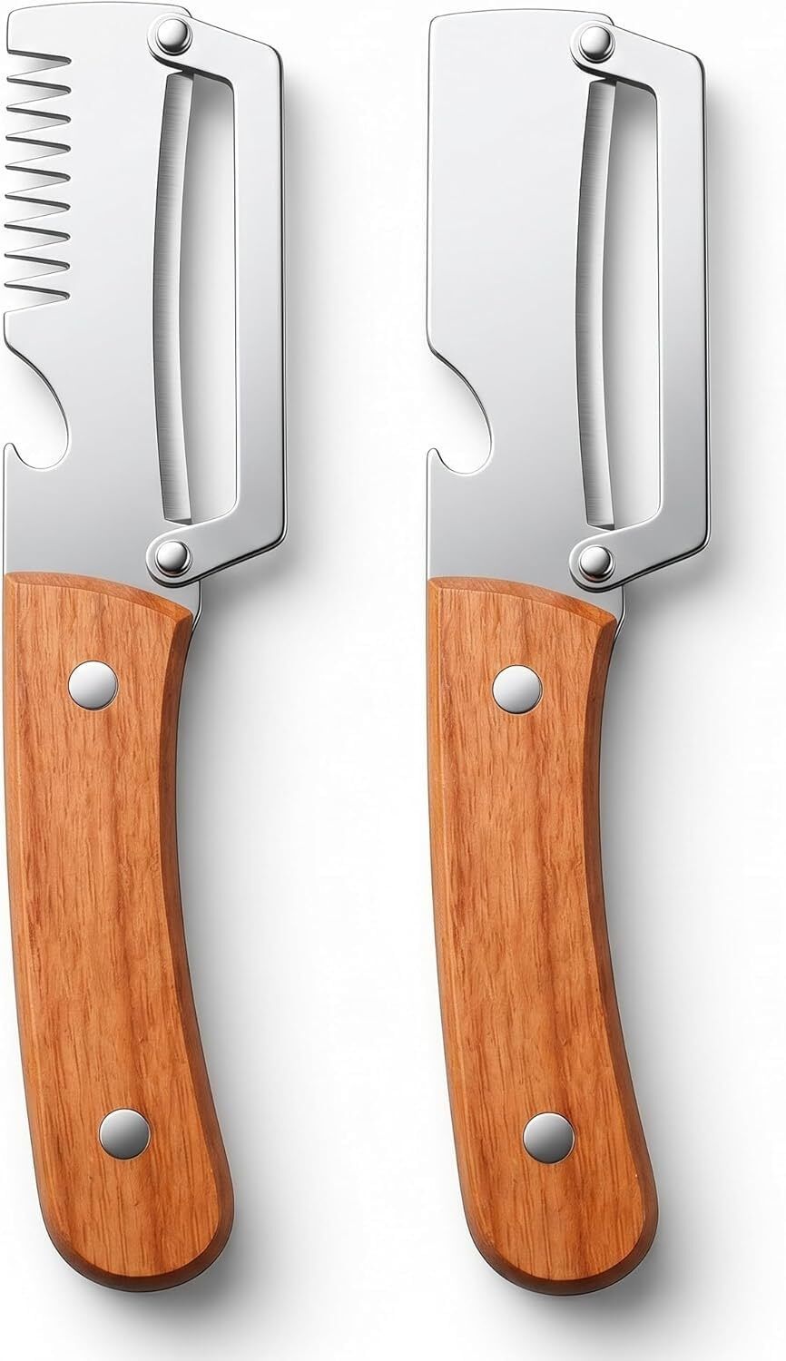 2Pcs Stainless Steel Vegetable/Fruit Peeler Julienne Slicer with Wooden Handle Straight Peeler Set-image-49