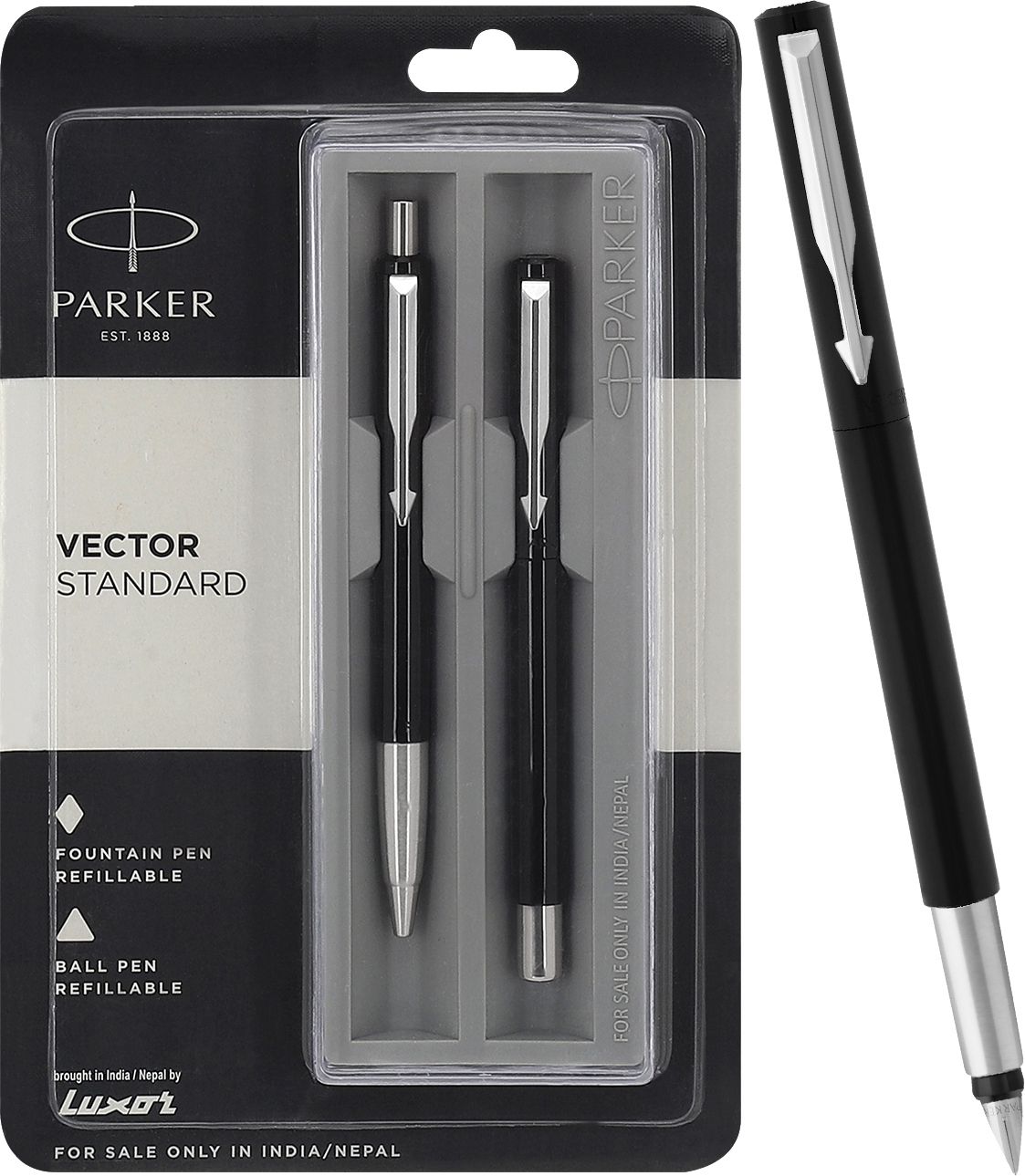 Vector Standard, Chrome Trim Fountain Pen & Black Body Colour Ball Pen-image-21