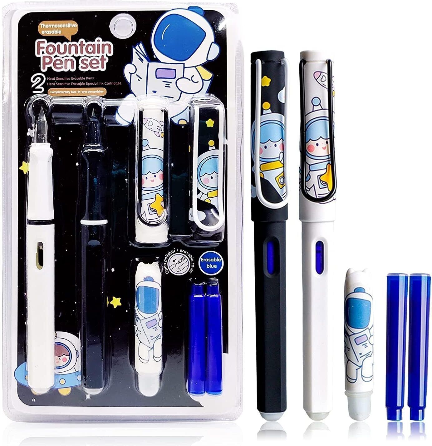 Erasible Fountain Pen Blue ink for Students 2 pen 2 ink 1 Eraser cap Fountain Pen-image-36