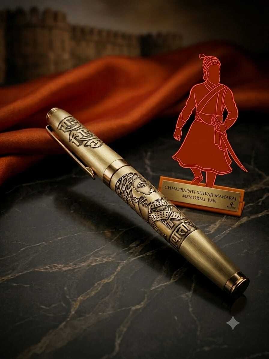 kp2 Chatraapati Shivaji Maharaj Metal Pen (Pack of 1) | Premium Antique Gift Pen Roller Ball Pen-picture-26