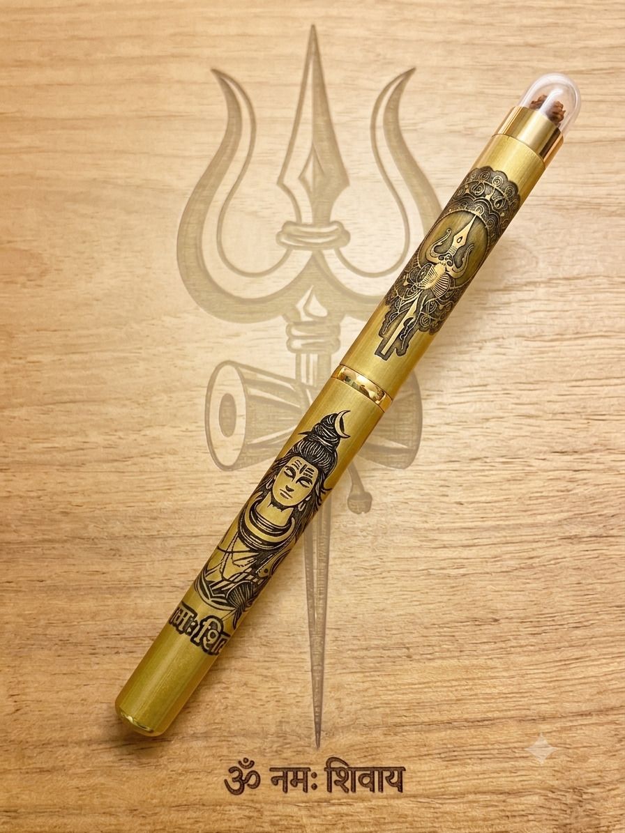 Mahadev Shiva Engraved Gold Pen with Rudraksha Top | Premium Divine Gift Item Ball Pen-image-39