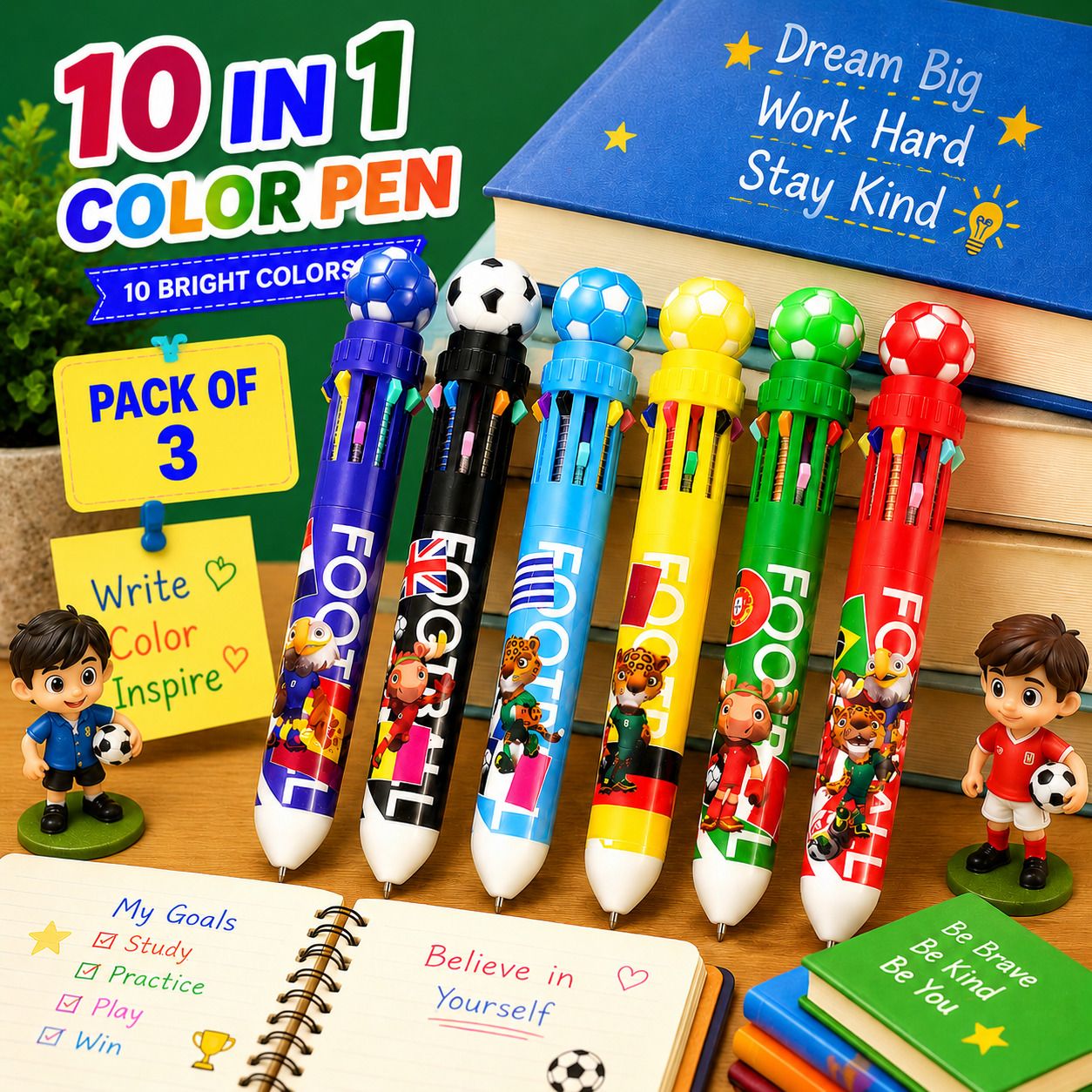 aaradhyam Football Theme 10 in 1 Multicolor Shuttle Pen for Student Ball Pen-picture-36