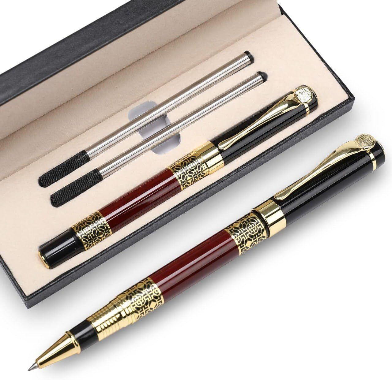 veluxa Luxury Metal Roller Ball Pen with Gift Box & 2 Refills for Office and Gifting Ball Pen Refill-picture-11