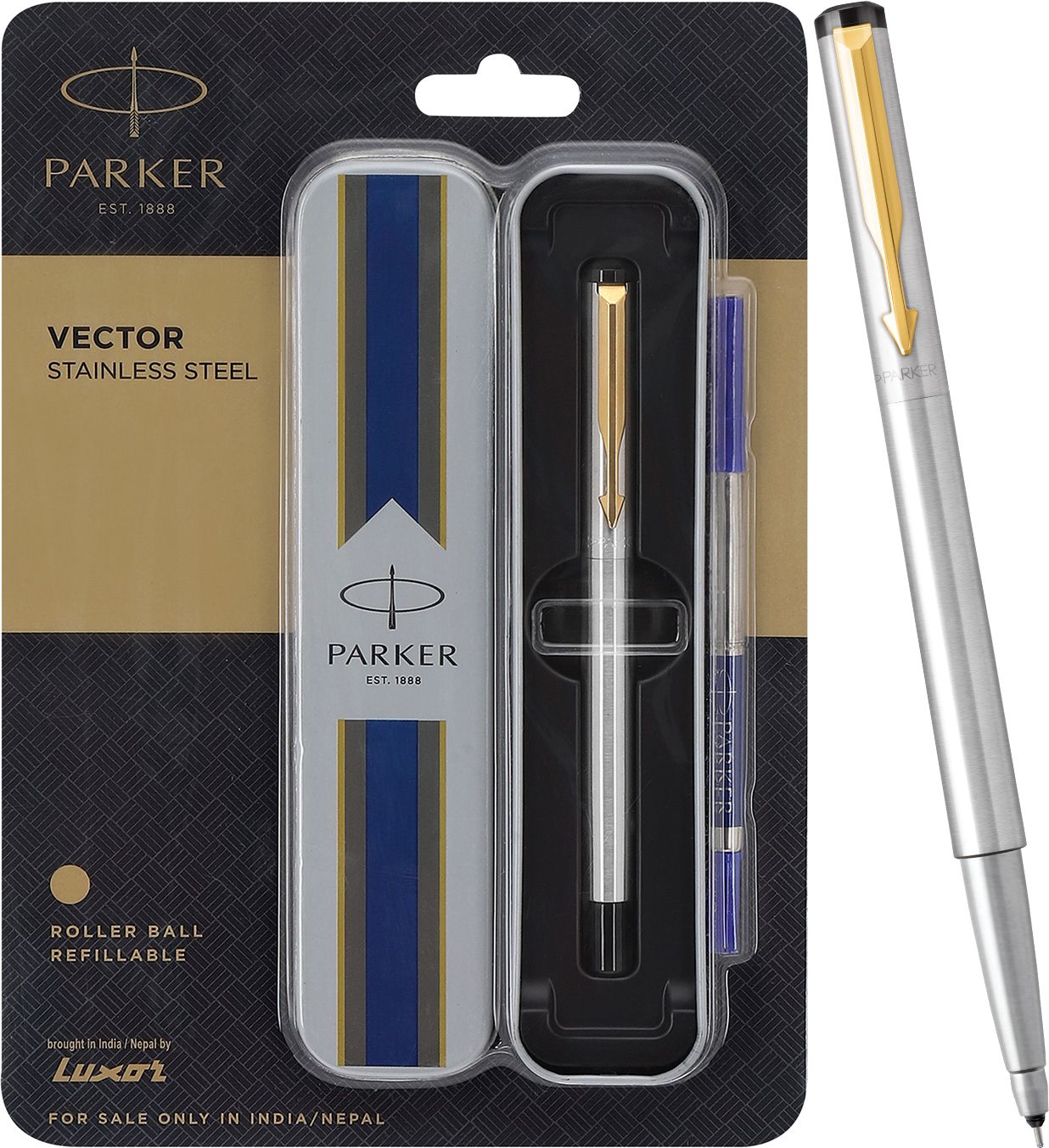 parker Vector Stainless Steel Gold Trim Pen Gift Set-picture-13