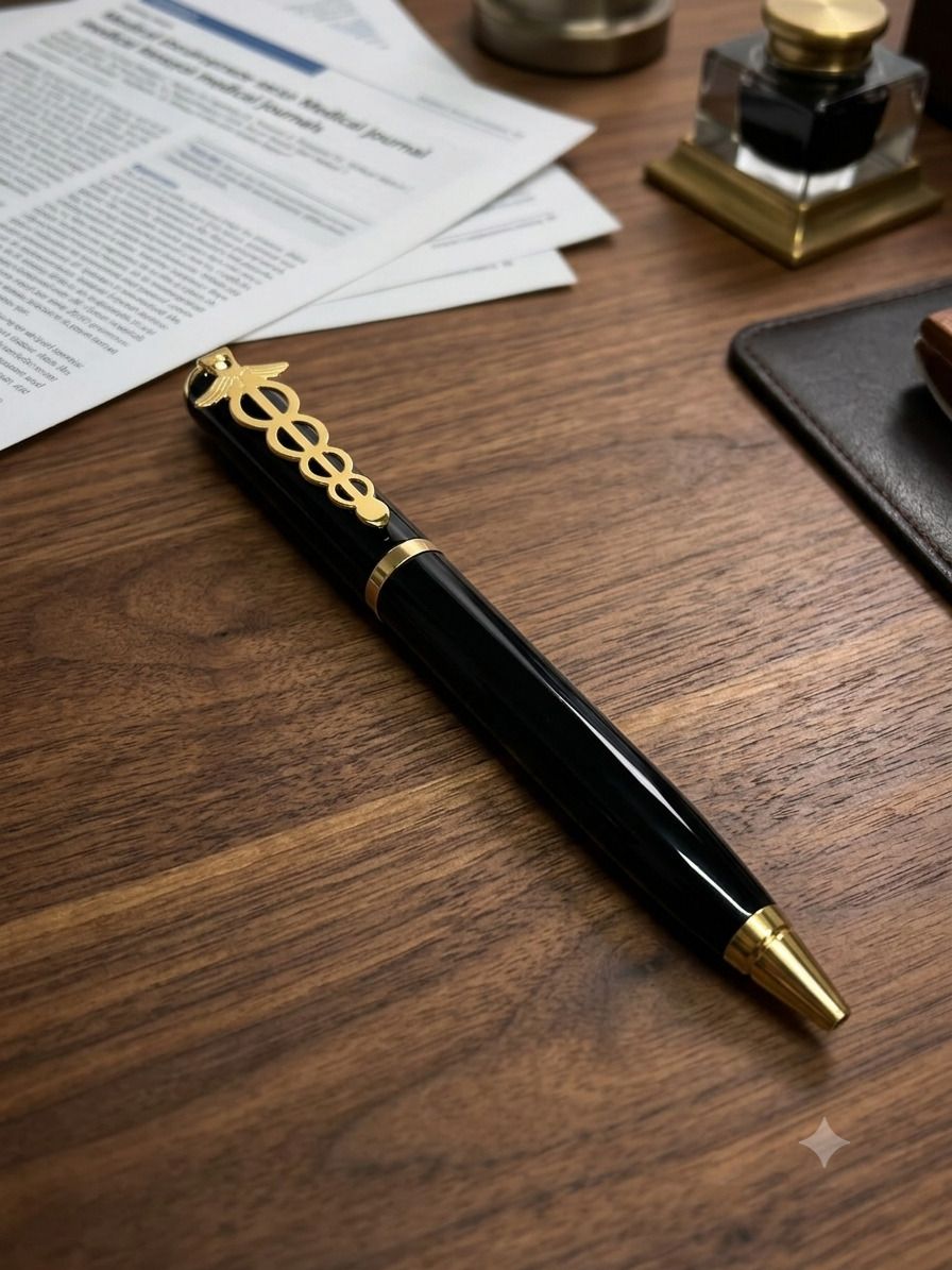 kp2 Luxury Doctor Pen with Caduceus Emblem – Black & Gold Metal Body Signature Pen-1 Ball Pen-picture-16