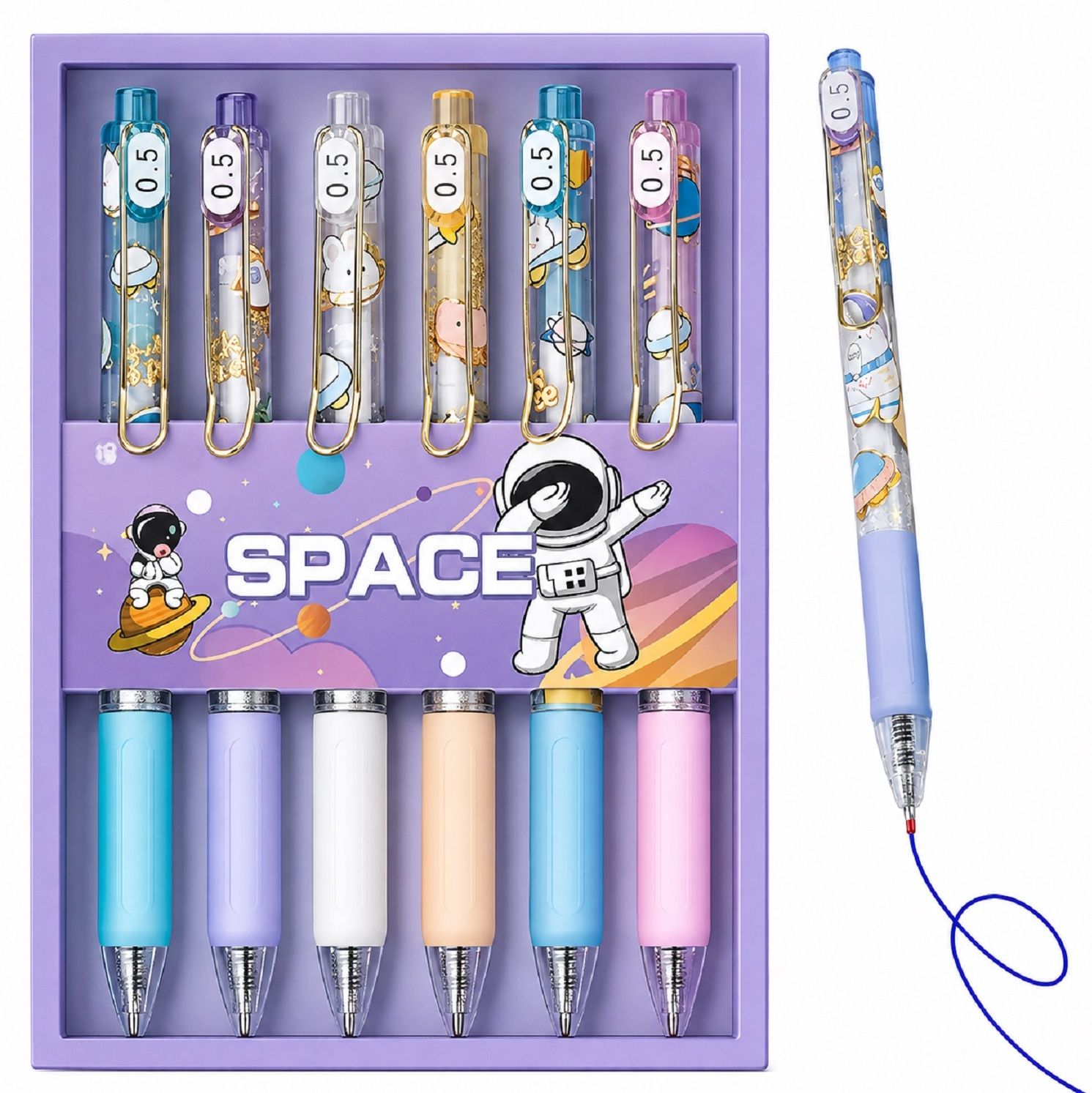 Space Theme 0.5mm Gel Pen Set | Cute Kawaii Cartoon Smooth Black Ink Retractable Gel Pen-image-18