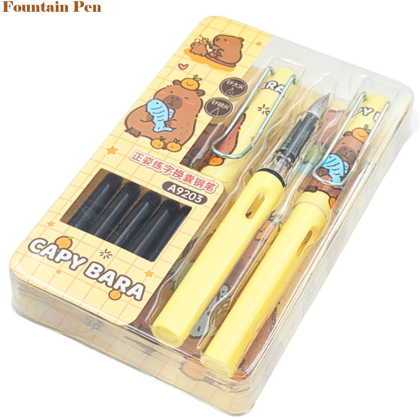 poksi Cute Cartoon Fountain Pen Set with 2 Pens & 5 Ink Cartridges Gift Fountain Pen-picture-21