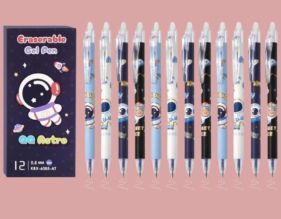 Astronaut Theme Erasable Gel Pen Set of 12 | 0.5mm Needle Tip Blue Ink Pen Gel Pen-image-11