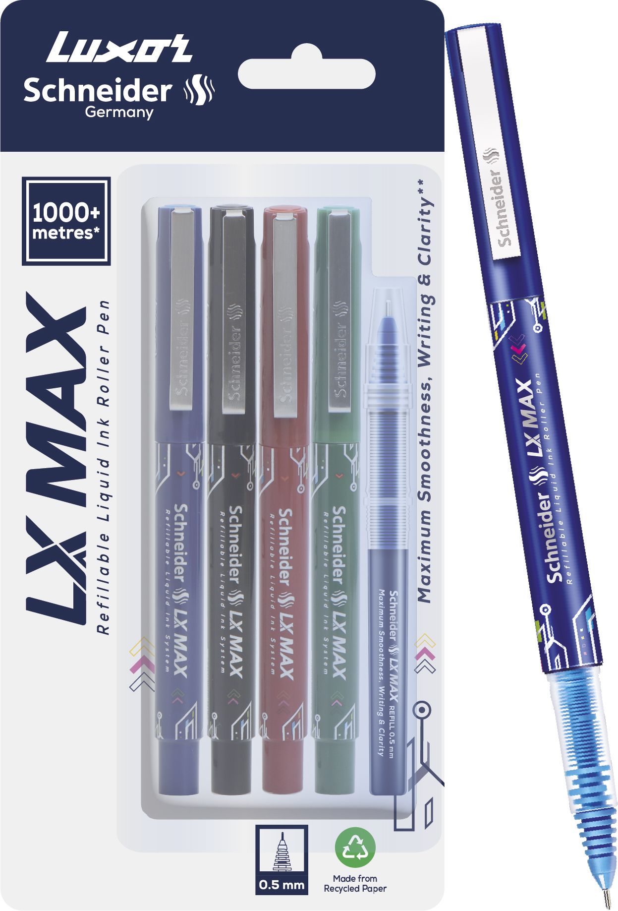 LX MAX | Needle Tip | 0.5 mm | 1000+ Meters Writing Length | German Technology Roller Ball Pen-image-22