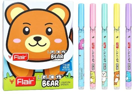 flair Liquid GT Bear Roller Pen Pack of 10 | 0.6mm Blue Ink Needle Tip Pens Ball Pen-picture-9